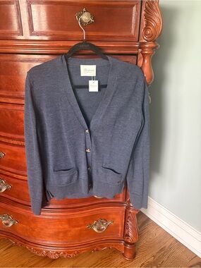 Bonpoint Blue V-Neck Button Cardigan Sweater